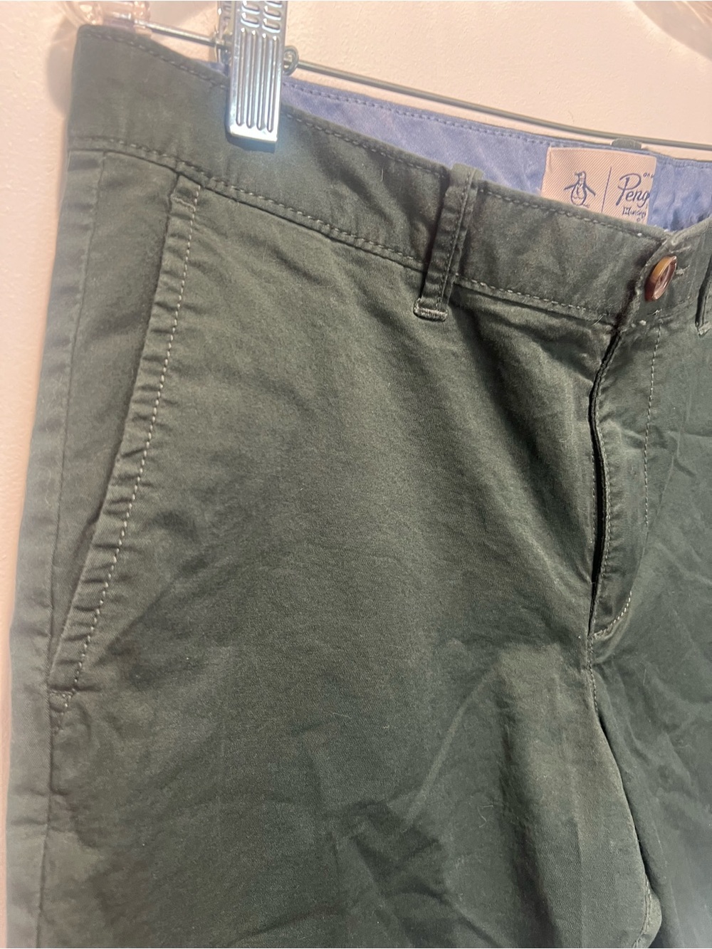 Men's Original Penguin Dark Green Chino Shorts - Size 30 - Picture 2 of 8